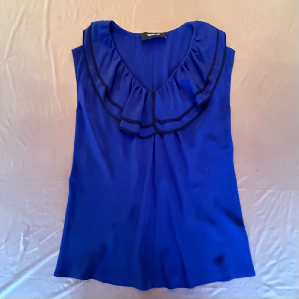 Derek Lam Royal Blue Silk Sleeveless Ruffle Blouse Size 8/Medium MSRP $425 - Picture 3 of 10